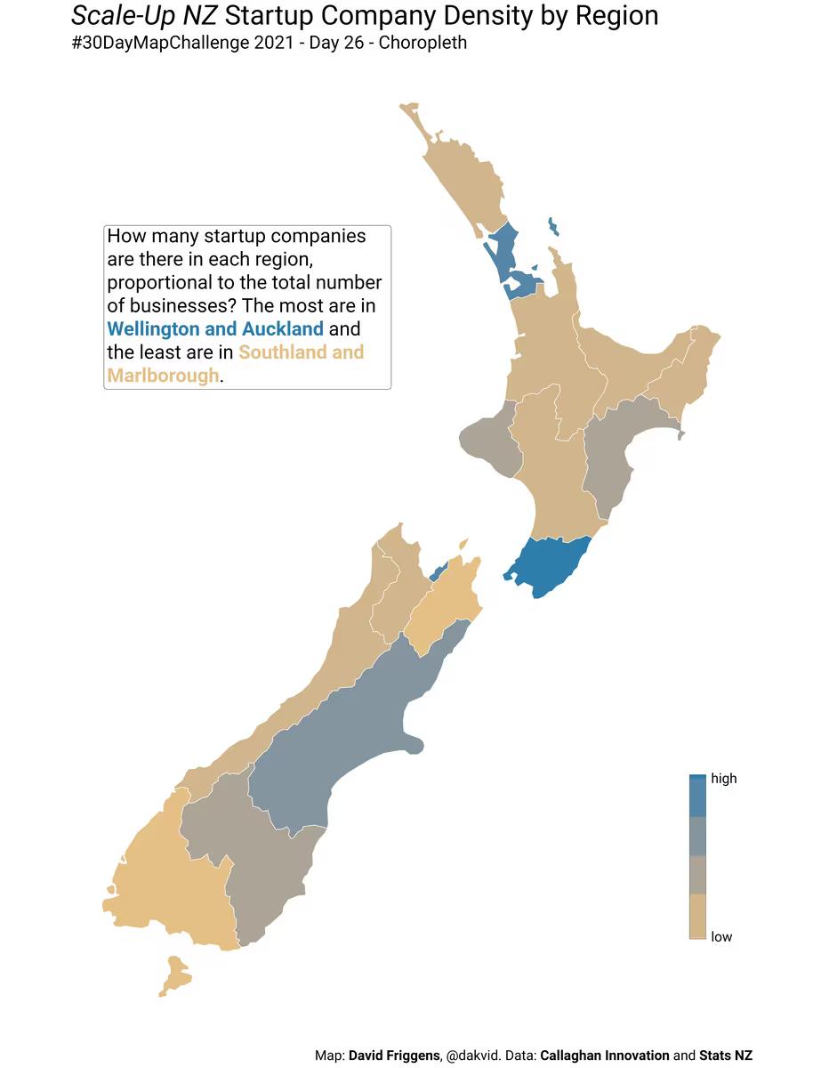 Map: Scale-Up NZ Startup Company Density by Region