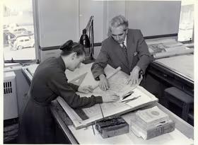 Staff at Work. Chief Civil Engineer's drawing office, New Zealand Railways Corporation