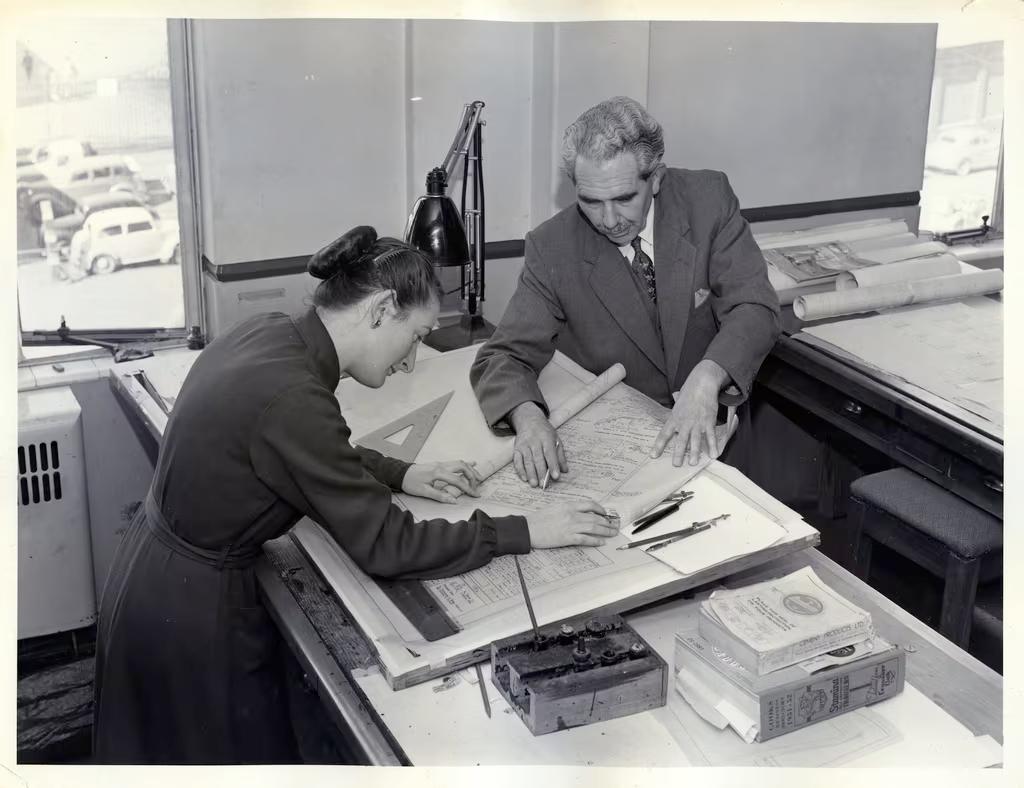 Staff at Work. Chief Civil Engineer's drawing office, New Zealand Railways Corporation
