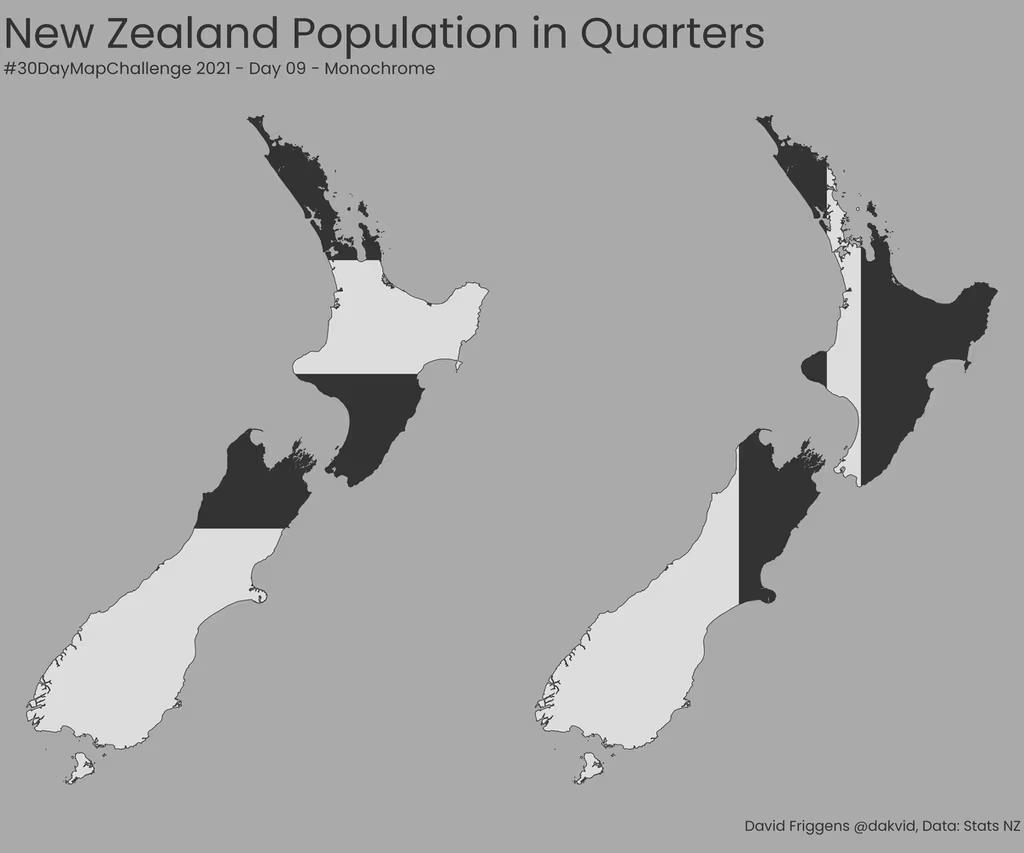 Map of New Zealand Population in Quarters