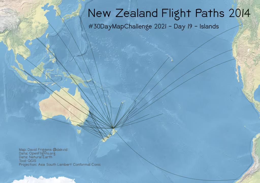 Map of New Zealand Flight Paths 2014
